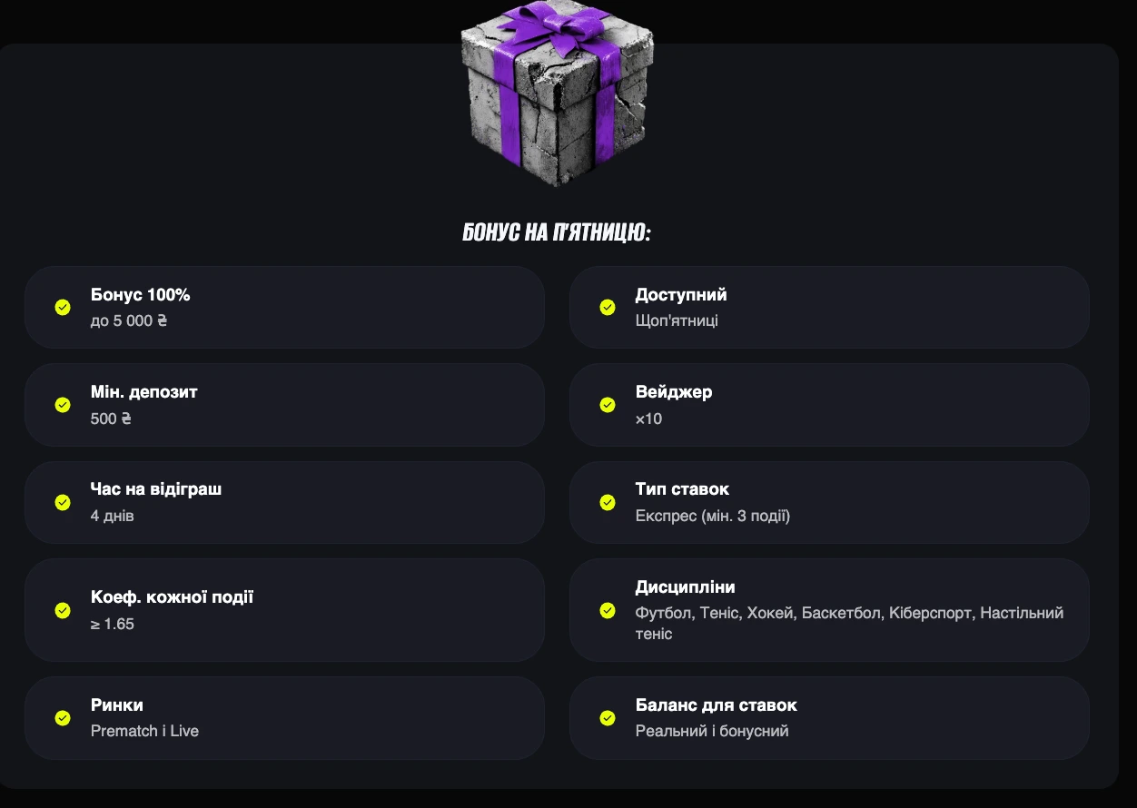 Пʼятничний бонус БК БЕТОН